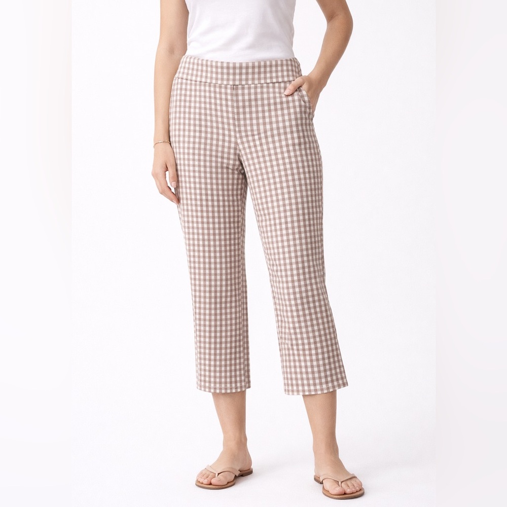 J. McLaughlin Checkered Stretch Capri Pants Size 10 Neutral Gingham
